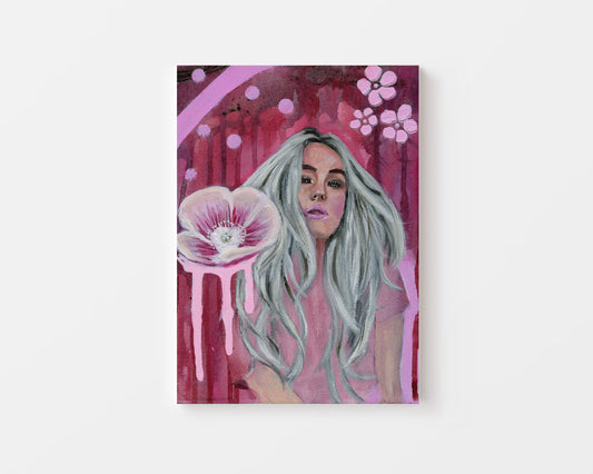 buy art online, original art for sale, Pop contemporary, Pink Portrait with Flowers