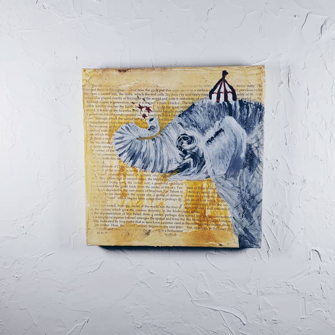 Elephant Canvas Painting, Circus tent painting, local artists paintings for sale, buy art online, Original Oil Painting for Sale by artist